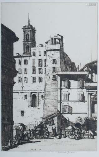AR Kenneth Holmes (1902-1994) 'Behind the Capitol, Rome' and 'Naples' two etchings, both signed in