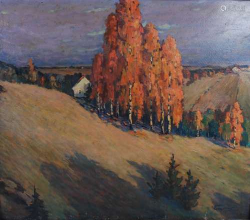 Ed. Emsins (late 19th/ early 20th century) Rudins- Autumnal landscape with silver birch oil on