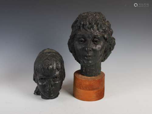 AR Avril J.D. Gilmore (fl.1957-1983) Two cold painted bronzed terracotta sculpted busts, one