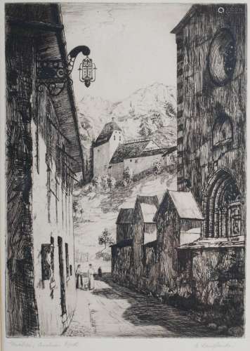 Alexander Langlands (fl.1922-1946) Matrei, Austrian Tyrol, 23.5cm x 17cm, two etchings Arbroath