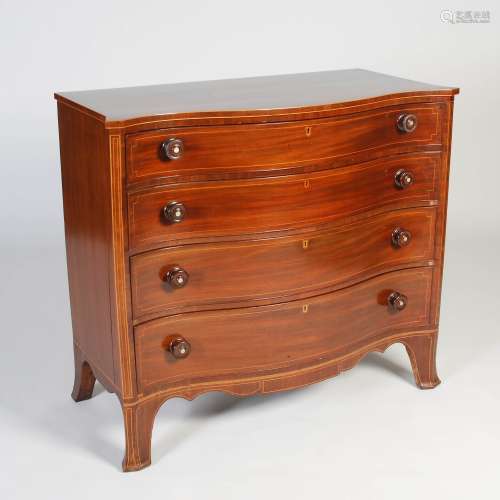 A George III mahogany and serpentine chest, the shaped rectangular top above four long graduated