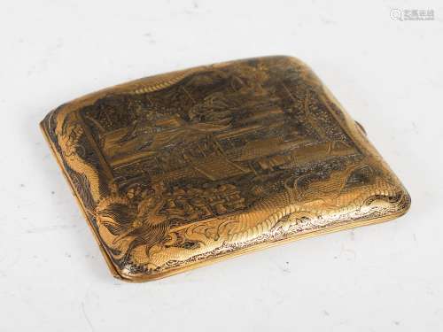 A Japanese Komai style cigarette case, late 19th/early 20th century, of slightly convex