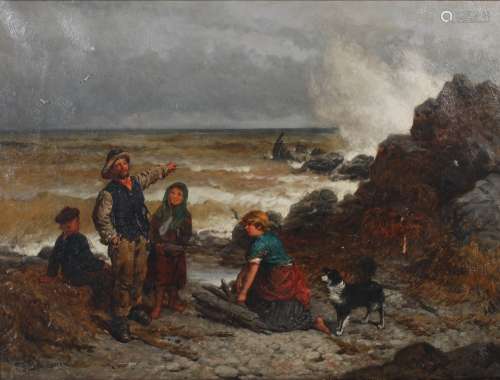 F.G. Kinnaird Gathering timber from the shipwreck oil on canvas, signed lower left 71cm x 95cm