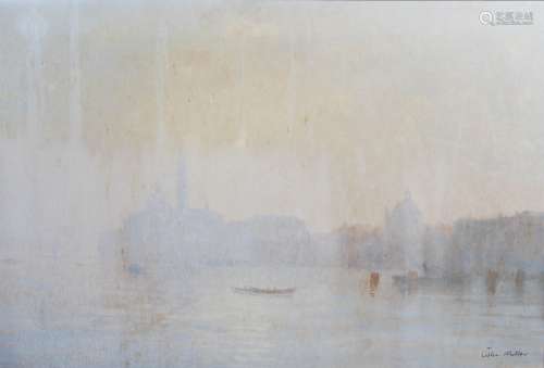 John Miller (20th century) Sun through haze, Venice oil on canvas, signed lower right and