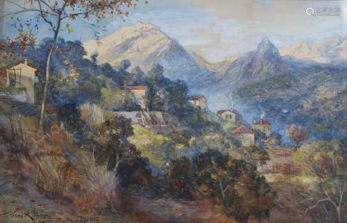 James Scott Kinnear (fl.1870-1917) Carpi Valley near Mentone, South of France watercolour, signed