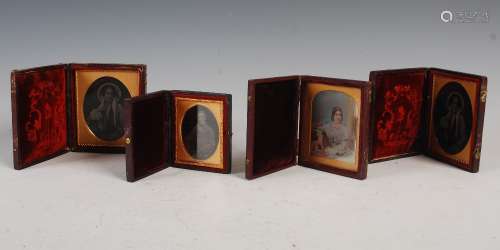 Four assorted 19th century daguerreotype/ambrotype portrait miniatures, comprising: two of the