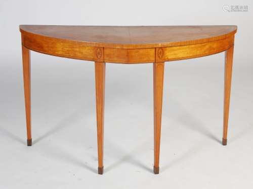 A late 19th/early 20th century satinwood, rosewood and ebony lined console table of altered form,