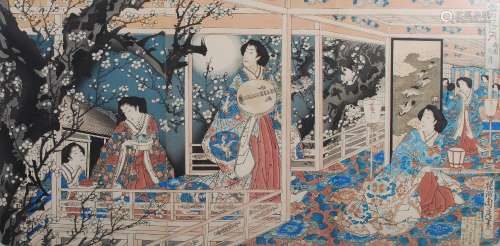 A group of three Japanese woodblock prints, Meiji Period, comprising; Toyohara Chikanobu (1838-1912)