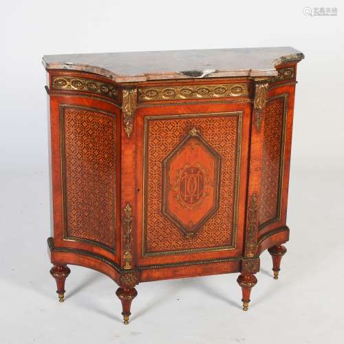 A late 19th/early 20th century French Louis XVI style kingwood, marquetry and gilt metal mounted