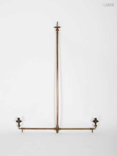 A Victorian Country House brass two light gasolier, of inverted T-shape form, 122.5cm high x 95cm