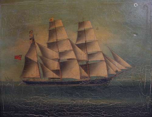 Maritime Interest (19th century British School) A Barque at sea flying the Red Ensign oil on