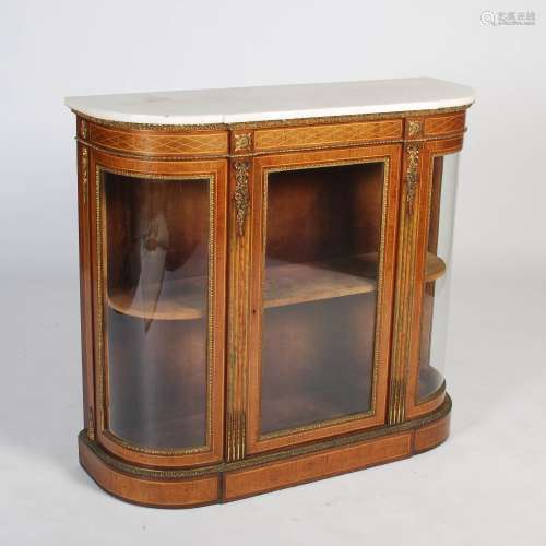 A late 19th century mahogany, marquetry and gilt metal mounted credenza of neat proportions, the