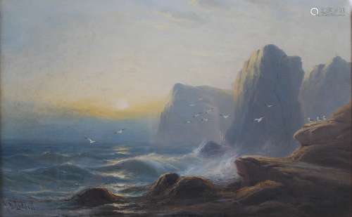 J.D. Liddell (19th century) Seascape at sunset oil on canvas, signed lower left 34cm x 54.5cm