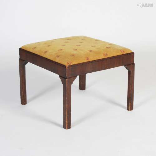 A George III mahogany square shaped stool, the later upholstered drop in seat on a plain frame,