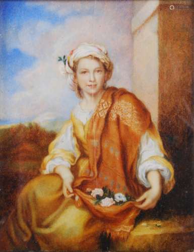 Emma Maria Maude after Bartolome Esteban Murillo (19th century) The Flower Girl portrait miniature