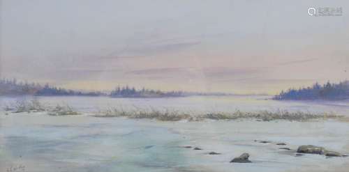 AR George Edward Lodge (1860-1954) Winter watercolour and gouache, signed lower left and inscribed