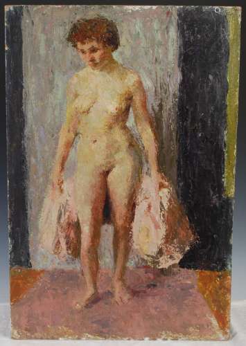 AR Avril J.D. Gilmore (fl.1957-1983) Portrait of a nude oil on board the reverse painted with half