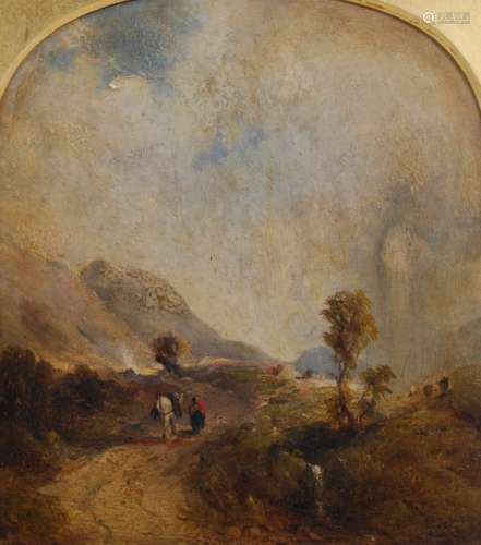 John Adam Plimmer Houston RSA RI (1812-1884) Landscape and figures, a little gem oil on panel,