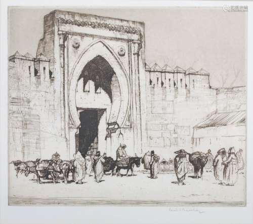 AR Louis Conrad Rosenberg (American, 1890-1983) Fez Gate, Tangier etching, signed in pencil lower