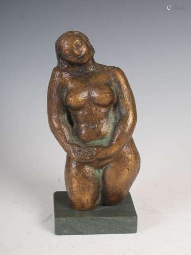 Eric Schilsky RA RSA (1898 - 1974) Flora A Bronze figure, on green polished marble plinth base, 23cm