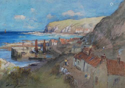 Thomas S. Hutton (Exh. 1887-1906) Staithes watercolour, signed lower left 24.5cm x 34.5cm