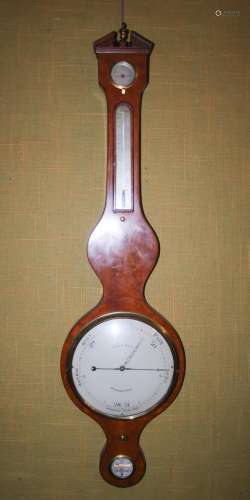 A 19th century satinwood and ebony lined barometer, George King, Woodbridge, with broken