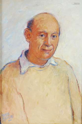 AR Avril J.D. Gilmore (fl.1957-1983) Half length portrait of Roger oil on canvas, signed lower