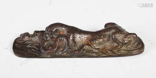 Rene Gardille - An early 20th century bronze figure group of leopard and snake, signed in the