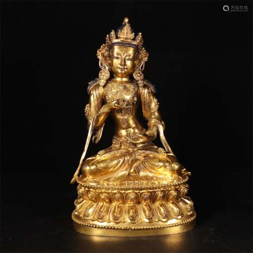 铜鎏金度母佛造像