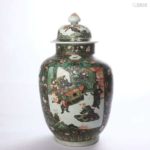 General jar decorated with pastel Kaiguang Dao and horse figures in late Qing Dynasty