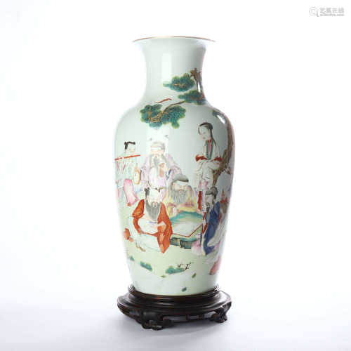 Famille rose figure and flower vase in late Qing Dynasty