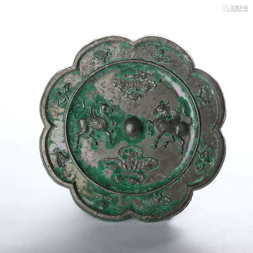 Bronze lace flying horse mirror of Tang Dynasty