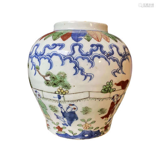 Five color baby play decorative jar in early Qing Dynasty