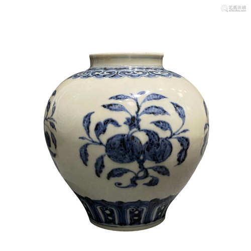 Yongle blue and white peach decorated jar