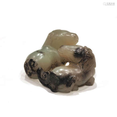 Hetian jade white jade horse handle