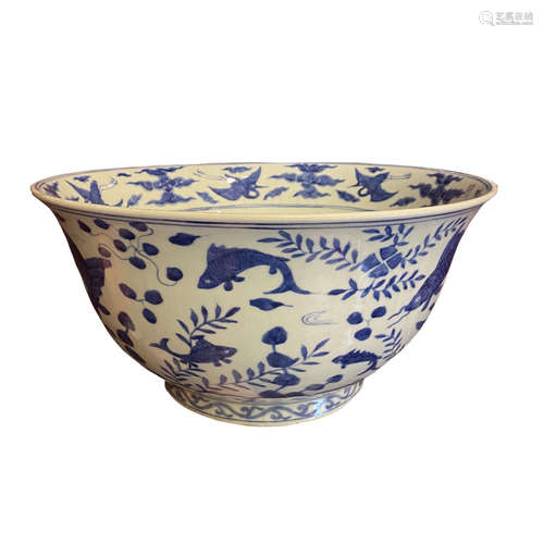 Bowl with blue and white fish and algae pattern made in Wanli year of Ming Dynasty