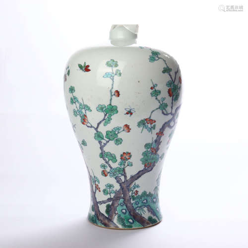 Mid Qing Dynasty pink magpie decorated plum vase