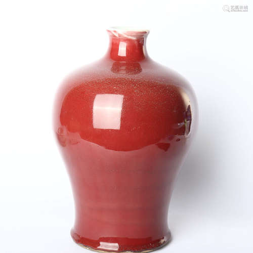 Red glazed plum vase in the middle of Qing Dynasty