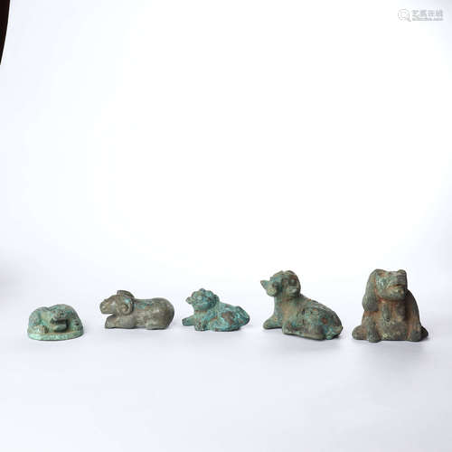 A group of bronze ornaments for animals in the Han Dynasty