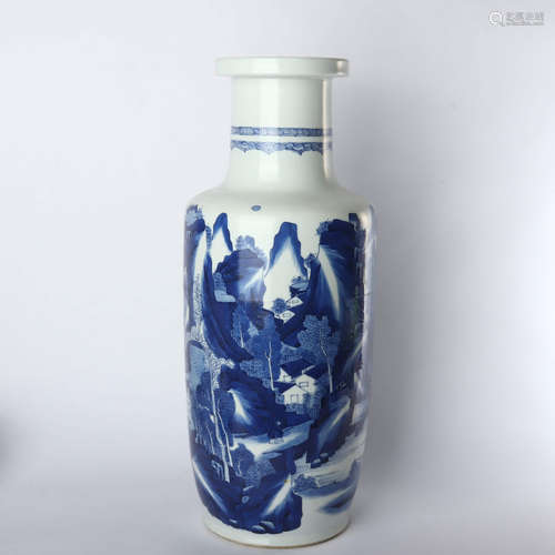 The early Qing Dynasty blue and white landscape ornamented mallet bottle