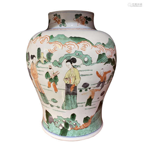 General pot decorated with colorful figures in early Qing Dynasty