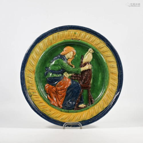 Flemish Earthenware Plate of a Wool Spinner