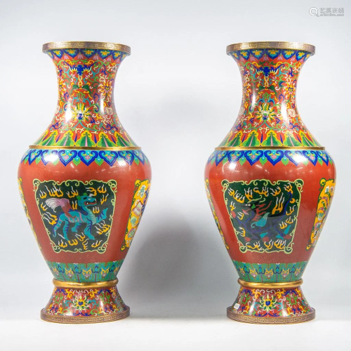 Exceptional pair cloisonné vases