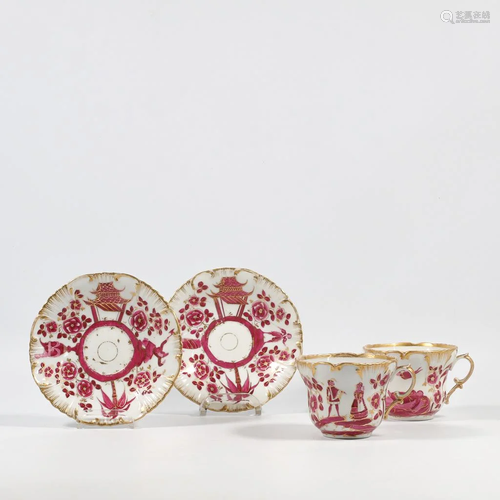 Pair of Tea cups, Eastern decor, 19th Century