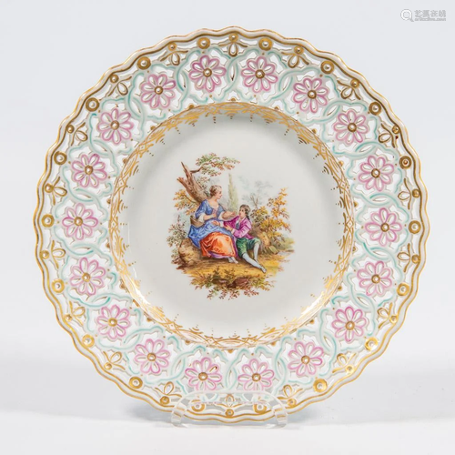 Meissen Plate with Ajoured edge and Handpainted Decor