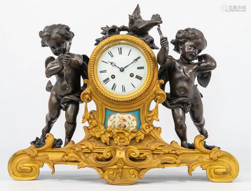 Clock with putti, Sèvres plaque and ormolu bronze