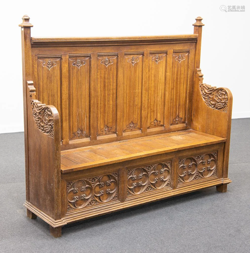 Neogothic Bench, made of Sculptured wood.