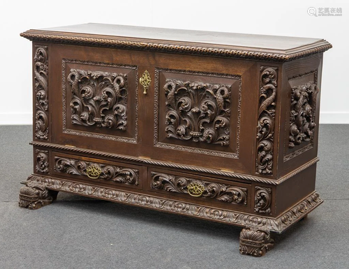 Portugese Chest, with sculptured wood panels