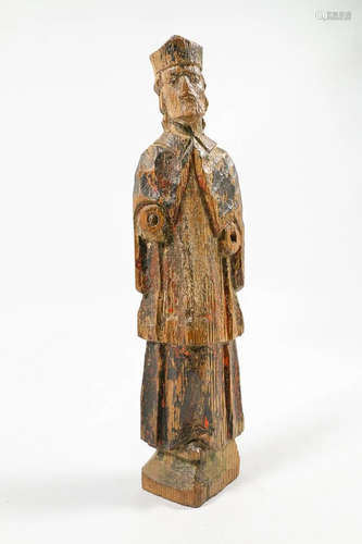 Small Wood Sculpture of a Saint, 18th Century.