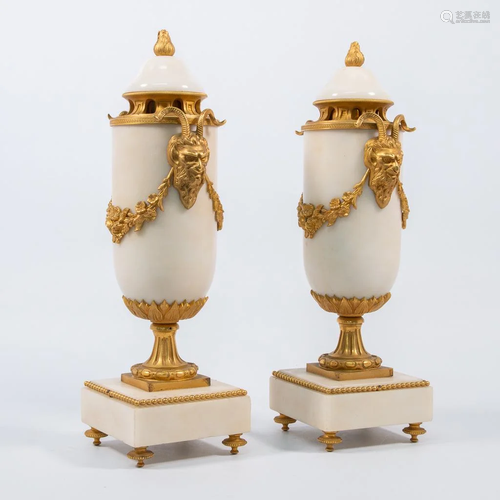 Pair of Marble Cassolettes, Mounted with Bronze